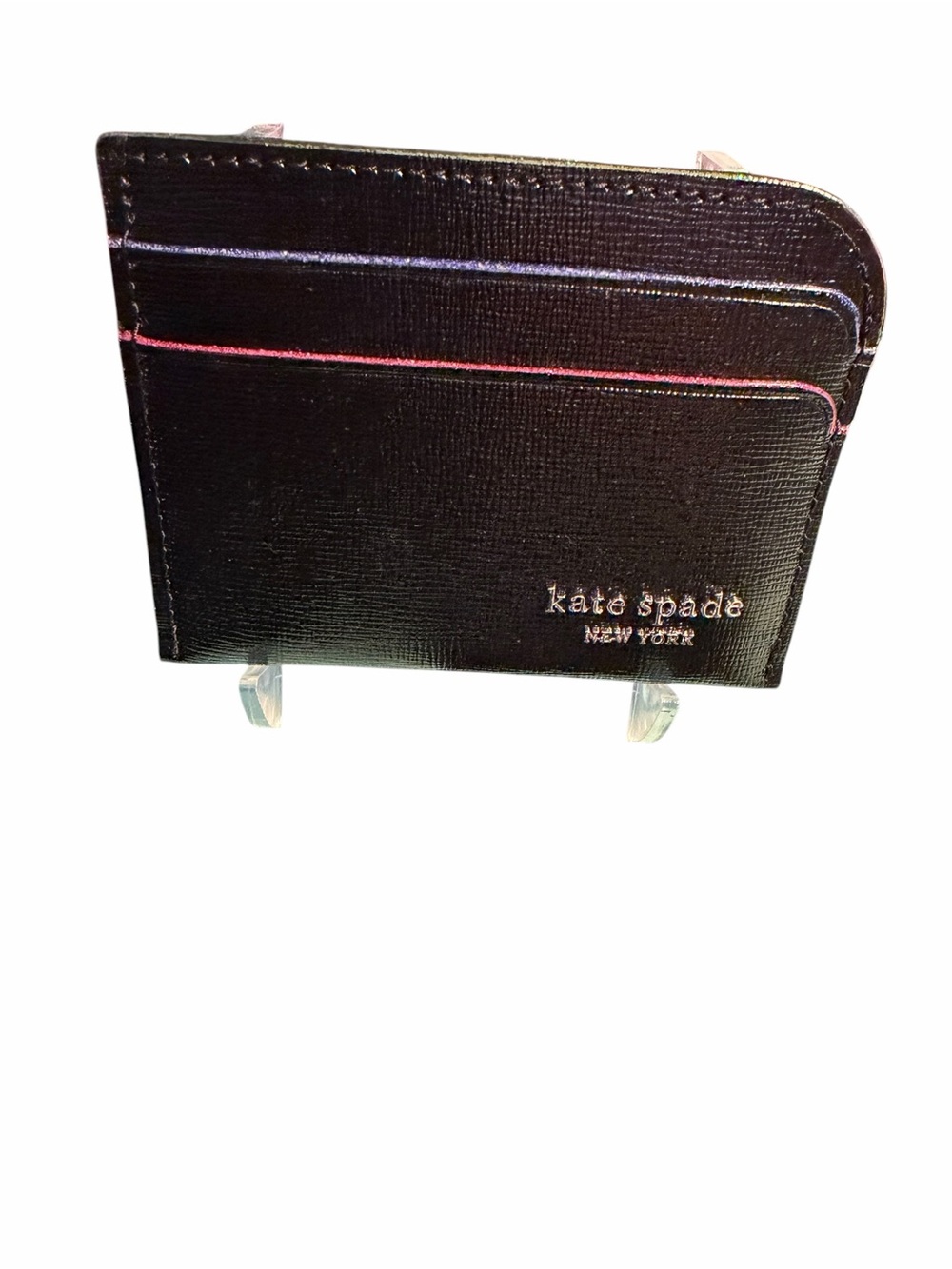 kate spade Black Card Holder with Silver Glitter Trim